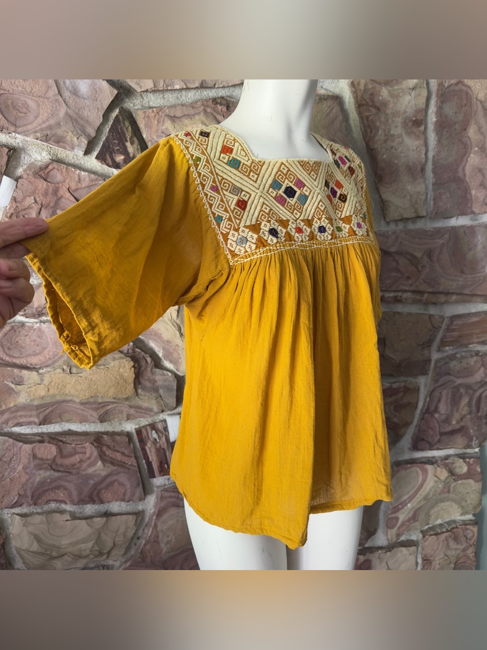 Mustard Beaded & Embroidered Tunic Top  S Petite EUC